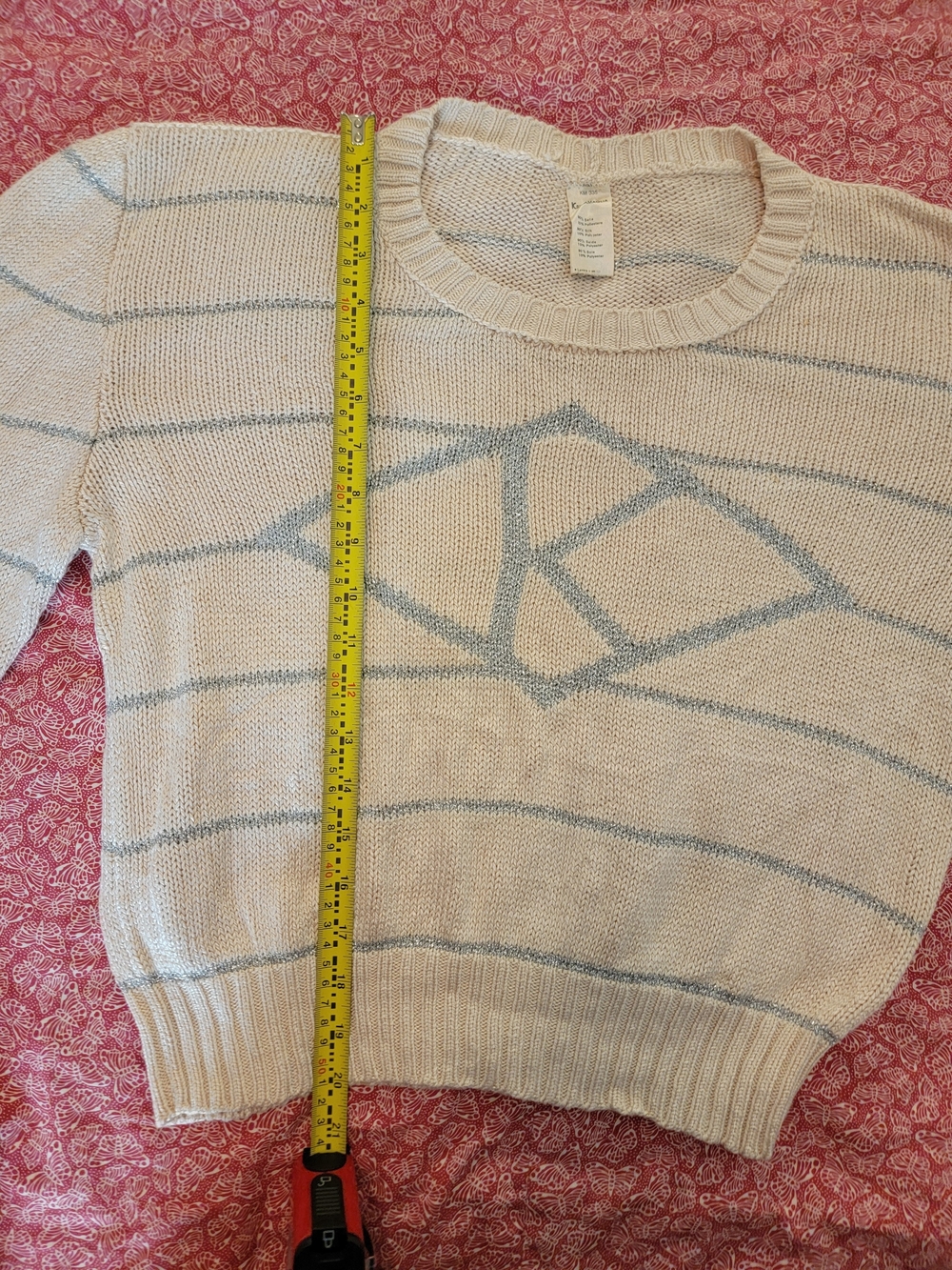Kriziamalia Vintage Silk Cream with Silver Stripes Knit Sweater